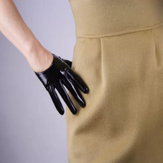 LATEX GLOVES Shine Leather Faux Patent Vegan PU 8" 21cm Short Basic Shine Black