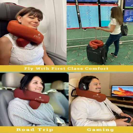  Neck Cradle Travel Pillow: Memory Foam, Ergonomic 360° Adjustable Support, Red