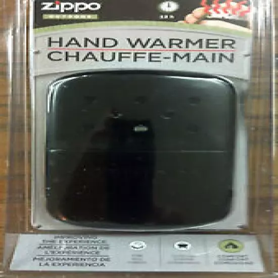 ZIPPO HAND WARMER, FLAMELESS & ODORLESS, BLACK FINISH, FILLER CUP & WARMING BAG