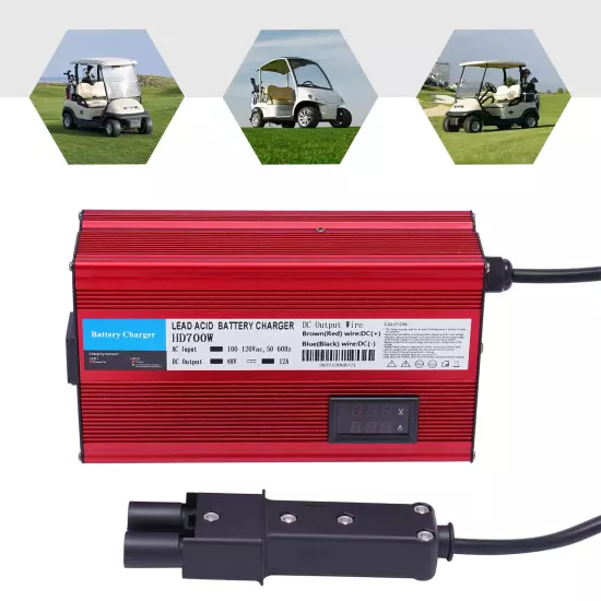 Golf Cart Battery Charger 48 Volt 12 Amp Barrel 2-Pin Plug Trickle Charging Mode