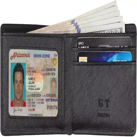 Mens Slim Minimalist Front Pocket Wallet Genuine Leather ID Window Card Case RFI