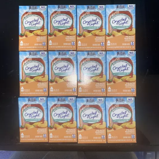 (12) Boxes Crystal Light On The Go Peach Mango With Caffeine