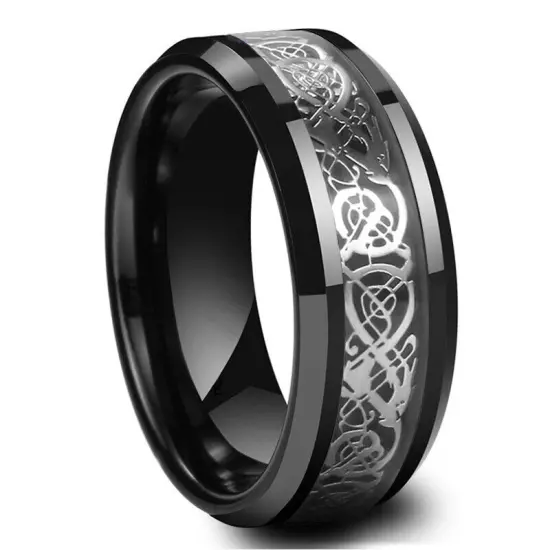 11 Colors Real Stainless Steel Man Silver Gold Black Celtic Dragon 8mm Band Ring