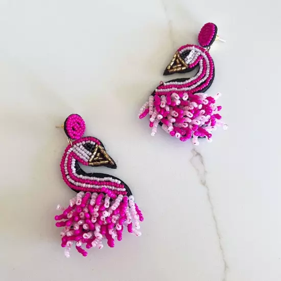 Pink Flamingo Beaded Earrings