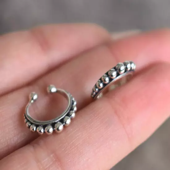 Ear Cuff- No Pierce Cuff, Ball Ear Cuff, Bali Earrings-Sterling Silver Cuff