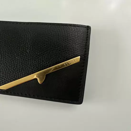 Fendi Black and Gold Corner Mono Eye Billfold Wallet