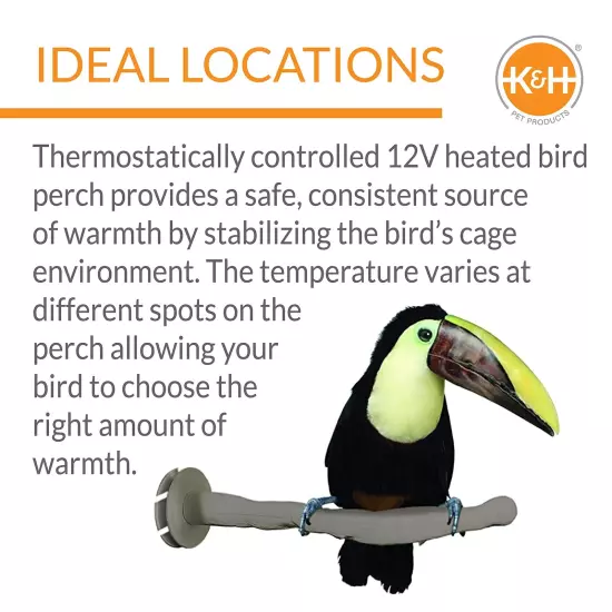 Thermo-Perch Heated Bird Perch Gray Small 1 X 10.5 Inches