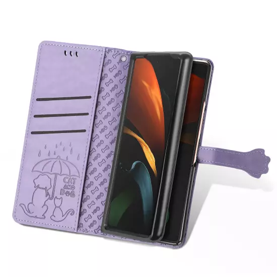 For samsung galaxy z fold 3/4/5/6 Cute PU Leather Flip Phone Case Kickstand NEW