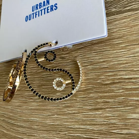 Urban Outfitters Yin and Yang Hoop Rhinestone Earrings Gold Tone