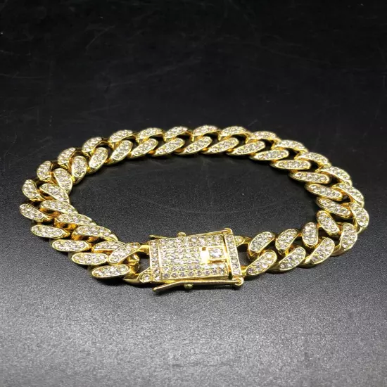 Men’s 9” Miami Cuban Link Chain Bracelet, CZ Bracelet, Bling, New