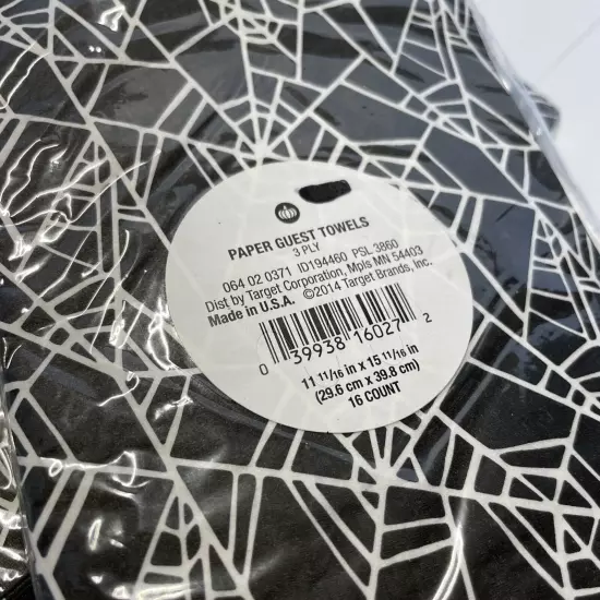 Halloween Paper Napkins Hand Towels Black White Spiderweb Disposable 2pk 32 Pcs