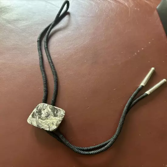 Vintage Polished Stone Bolo Tie 18” Black Braid with Bullet Tip