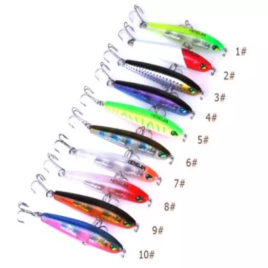 10pcs Pencil Hard Bait Topwater Popper Crankbait Fishing Lure Trout 7.5cm/9g