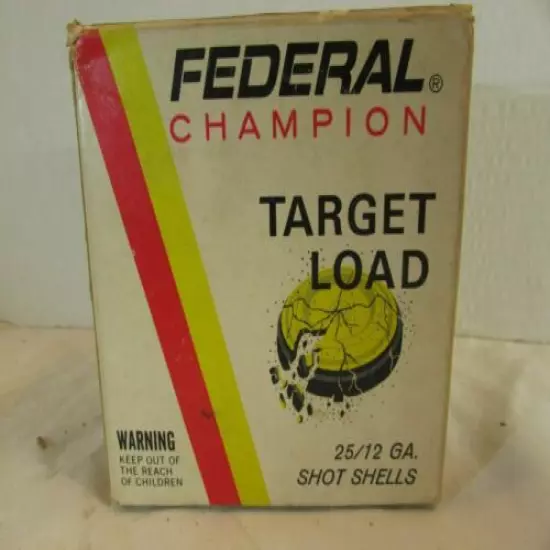 VINTAGE FEDERAL CHAMPION TARGET LOAD 12GA PAPER SHOT SHELLS 7 1/2 Box Empty 2