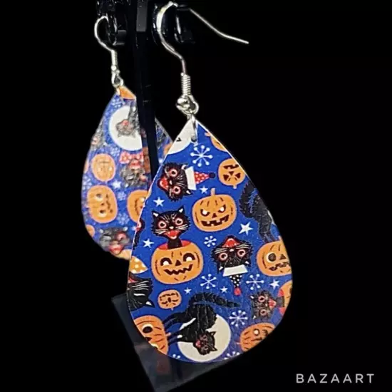 New Jewelry Handmade Faux Leather Halloween Pumpkin Dangle Earrings