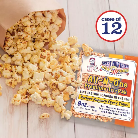 Movie Theater Style 12-Count Popcorn Packs - Pre-Measured 8-Ounce All-In-One Ker