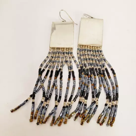 nOir Jewelry Silver Beaded Dangle Earrings Statement