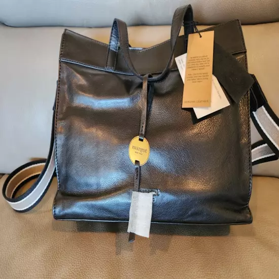 Margot New York Black Leather Casey Crossbody Tote bag Purse