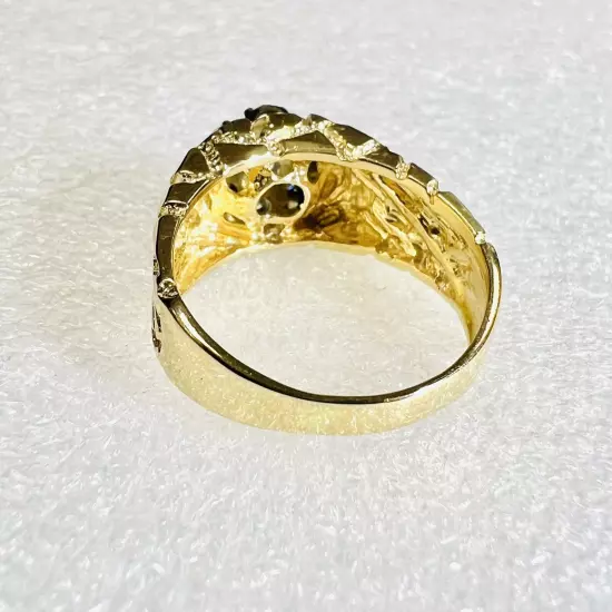 14K Solid Yellow Gold 1 TCW. Diamond Ring Nugget Mens Ring Size 10.5