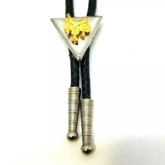 Cowboy Saddle Gold-Tone Silver-Tone Black Bolo Tie (E8)