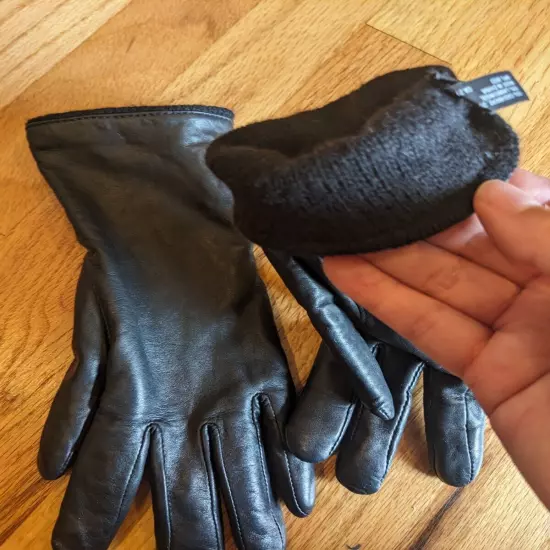 Black Leather Gloves Size Medium With Lambwool Cashmere Lining