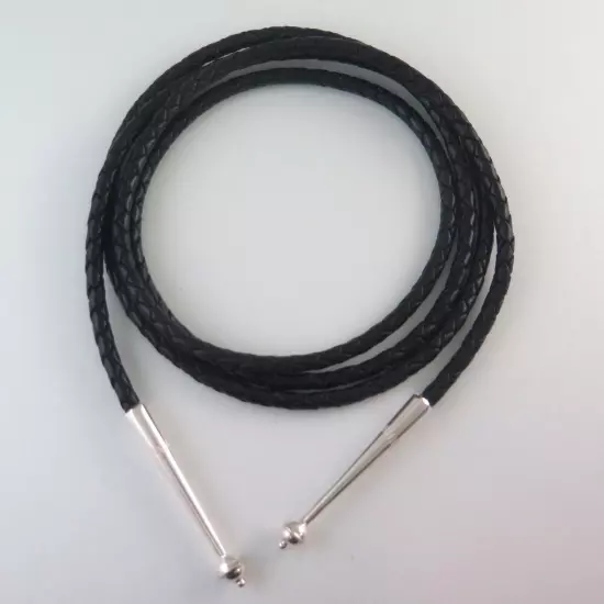 High Quality Braided Black Leather Bolo Tie Cord & Sterling Silver Tips