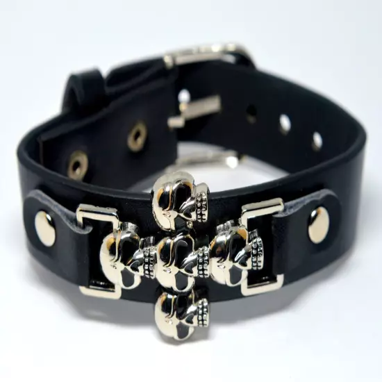 MEN MEMENTO MORI SKULLS LEATHER BRACELET