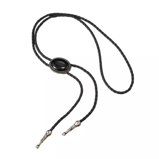 Braided Bolo Tie with Gemstones Charm Necktie Necklace Costume for Sweater