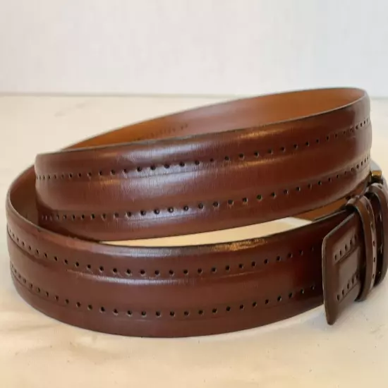 Johnston & Murphy Leather Belt Aniline Kipskin Shoulders Handcrafted Sz 40 Brown