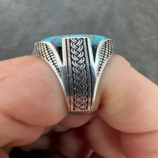 Mens Real Solid 925 Sterling Silver Blue Turquoise Natural Native Gemstone Ring