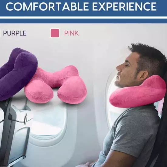 Inflatable Air Travel Pillow Airplane Office Nap Rest Neck Head Ear Plugs Mask