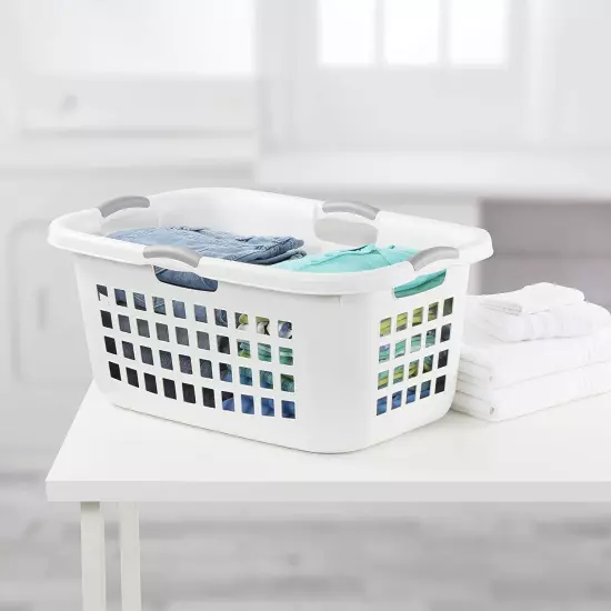 12168006 2 Bushel 71L Ultra Laundry Basket, White W/Titanium Handles, 6 Pack & 1