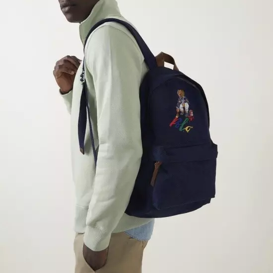 Ralph Lauren mens Polo Bear Canvas Backpack Navy