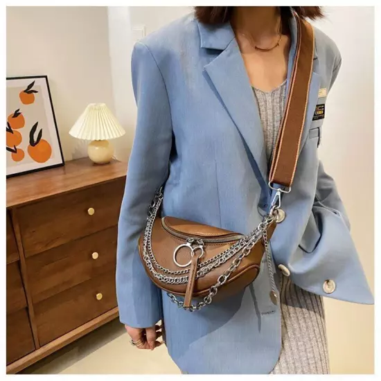 Chain Waist Belt Bag Women Leather Crossbody Fashion Phone Pack Purse Ladies 