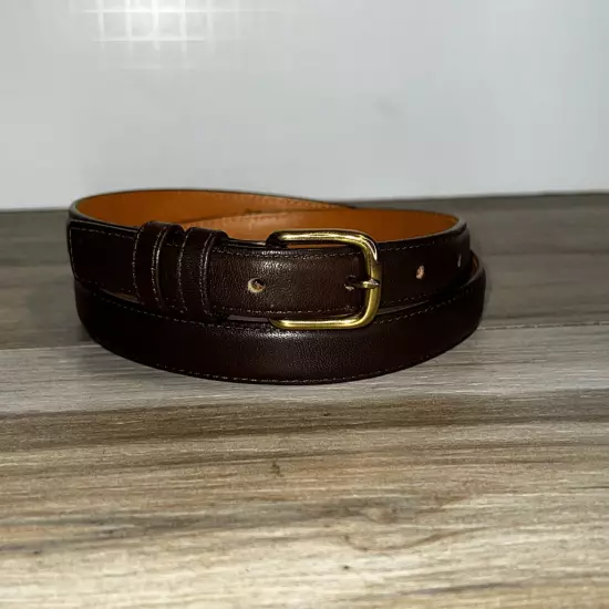 Lands' End Genuine Leather Belt Men’s 30 Brown Belt Gold Tone Buckle USA Made