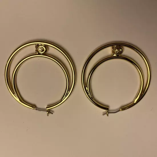 Earrings Coach Double Hoop Gold With Crystal In The Signature C New With Tags