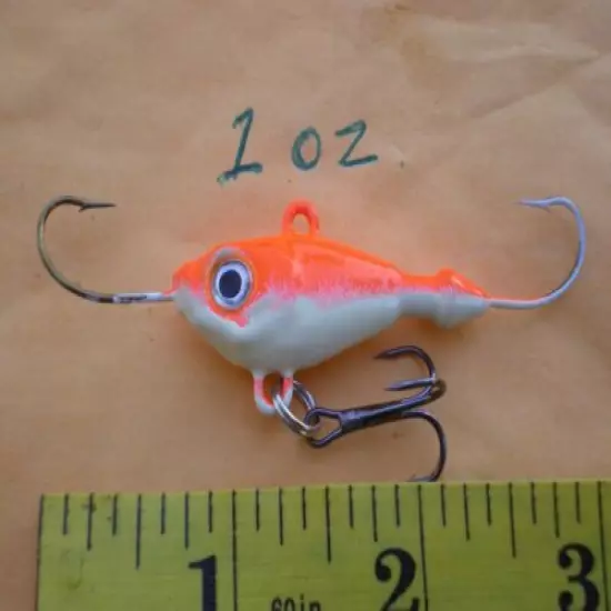 10 REAPER JIGGING/ICE FISHING/VERTICAL MINNOW LURE BAIT 1 OZ. NEON ORANGE/WHITE