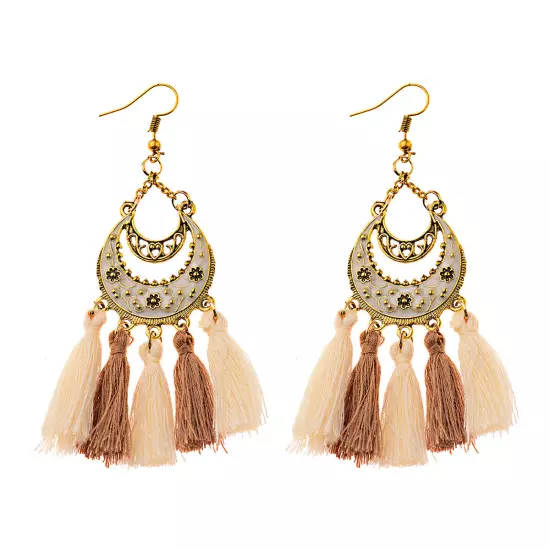 Fashion Women Bohemian Earrings Long Tassel Fringe Drop Dangle Ear Stud Jewelry