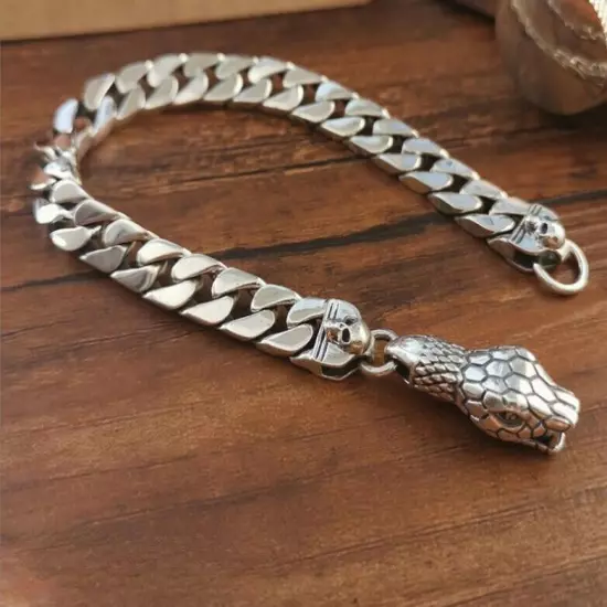 Pure silver 925 Vintage handmade skull snake head Bracelet