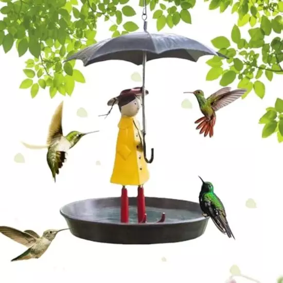 Outdoor Hanging Bird Feeder Set with Metal Chain and Umbrella Girl Shape,3343