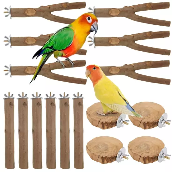 16 PCS Natural Wood Bird Perch Wooden Parrot Perch Stand Bird Cage Branches B...