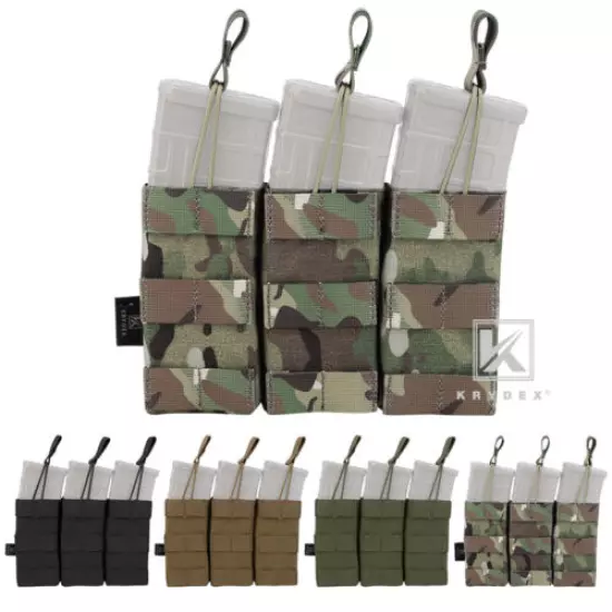 KRYDEX Triple 5.56 .223 Mag Pouch Open Top Tactical Mag Carrier MOLLE Modular 