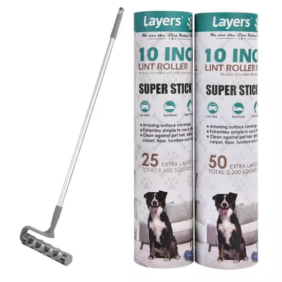 Layers Large Mega 10in Wide Roller 75 Sheets, 2 Pack Wide Refills with 4-Foot...