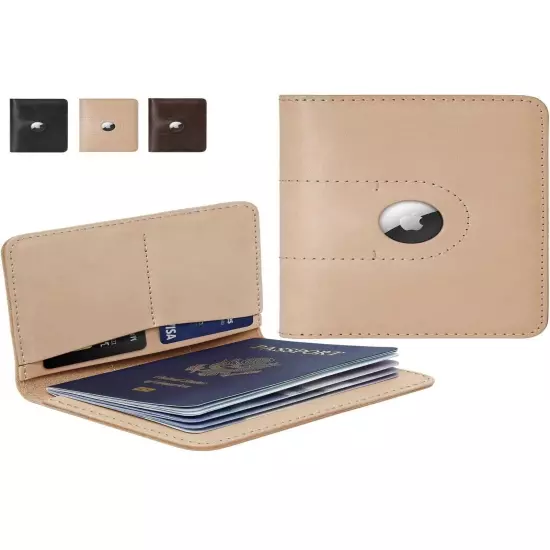 genuine leather passport holder wallet Unisex Gift With AirTag Slot