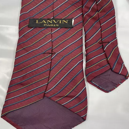 Vintage Lanvin Paris Burgundy Red Blue Repp Regimental Silk Tie Men's 3" x 57"