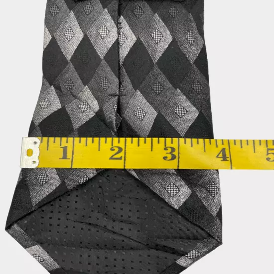 Croft & Barrow Black Gray Geometric Diamond Pattern Silk Necktie Tie 3.8" x 58"