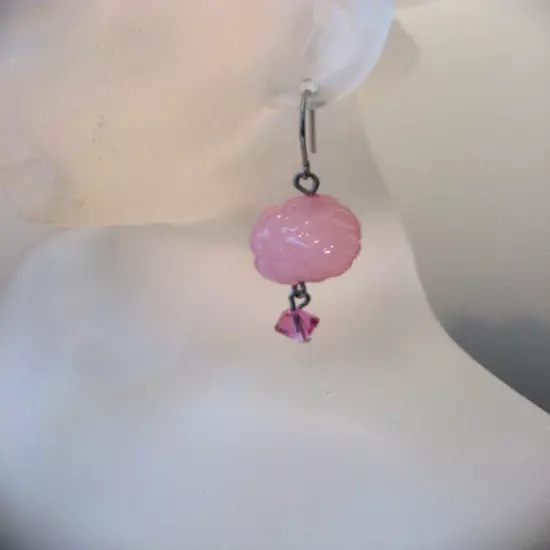 Tarina Tarantino Earrings Pink Candy Carved Rose Bright Crystal Drop Dangles NWT