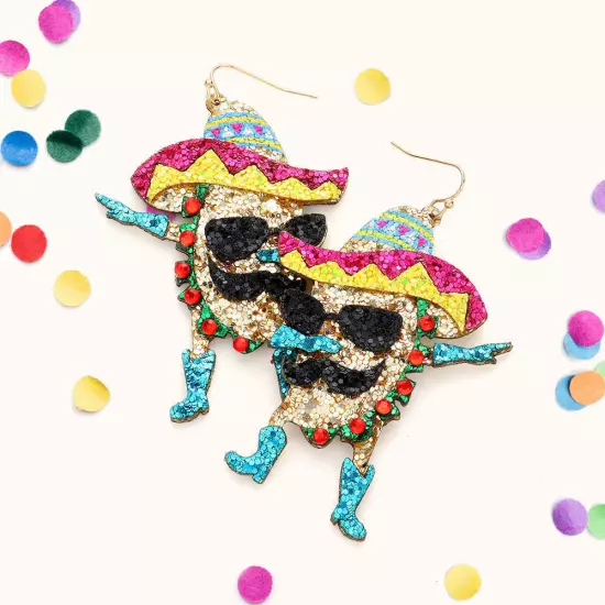 Glittered Hat Taco Dangle Earrings