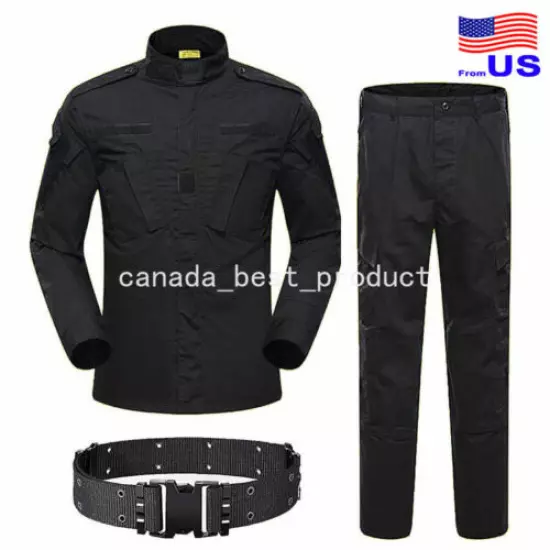 Men Tactical Military BDU Combat Uniform Jacket Shirt & Pants Suit Black USA