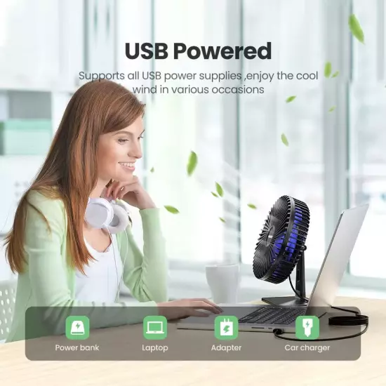 GAIATOP Portable USB Desk Fan-Adjustable Cooling with 4 Speed Modes Home Office